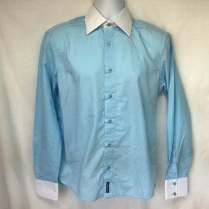 Babbiano Men Blue White Contrasting Dress Shirt L